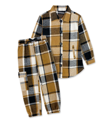 Plaid Jogger Set-Brown