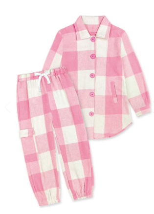 Plaid Jogger Set-Pink