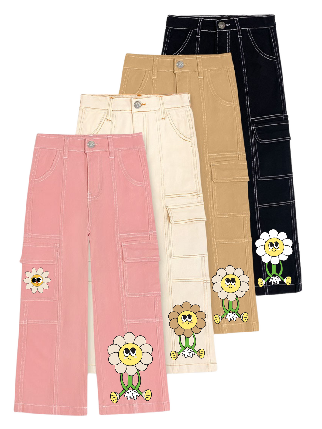 🌼 Happy Flower Cargo Pants – 4 Colors (Pre-Order)